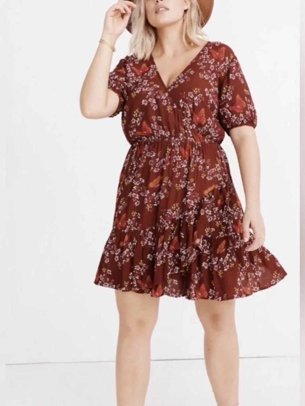 MADEWELL Ruffle Wrap Dress In Windowbox Floral & Butterfly Print Size 6